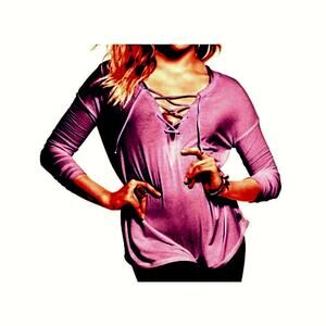 🎄 Victoria Secret PINK EUC Soft long sleeve tie front top XS dark pink Bayberry